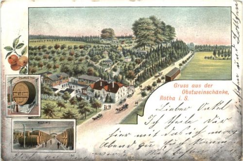 Gruss aus der Obstweinschänke Rötha in Sachsen - Litho