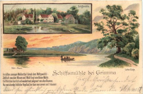 Schiffsmühle bei Grimma - Litho
