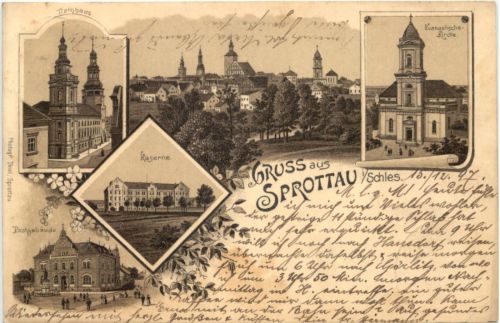 Gruss aus Sprottau in Schlesien - Litho