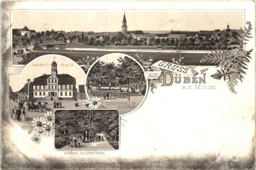 Gruss aus Düben an der Mulde - Litho