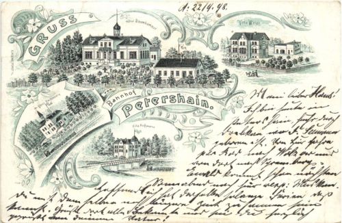 Gruss von Bahnhof Petershain - Quitzdorf - Litho
