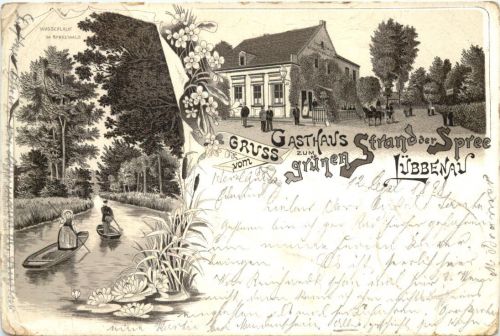 Lübbenau - Gruss vom Gasthaus zum grünen Strand - Litho