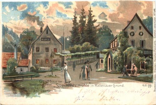 Gruss aus der Spechtritzmühle im Rabenauer Grund - Litho