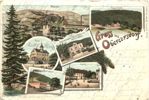 Gruss aus Obercarsdorf - Litho - Dippoldiswalde