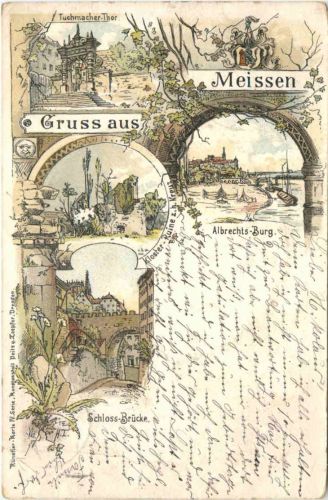 Gruss aus Meissen an der Elbe - Litho