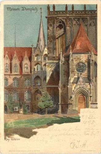 Meissen an der Elbe - Domplatz - Litho