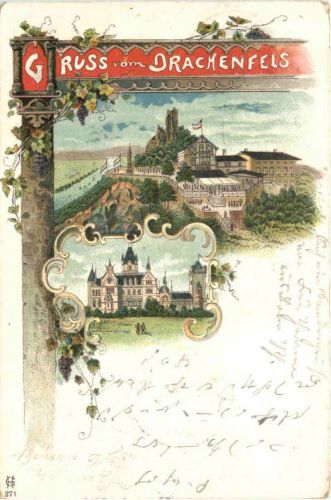Königswinter am Rhein - Gruss vom Drachenfels - Litho