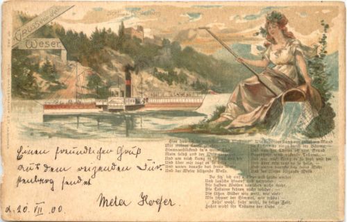 Gruss von der Weser - Schloss Fürstenberg - Litho