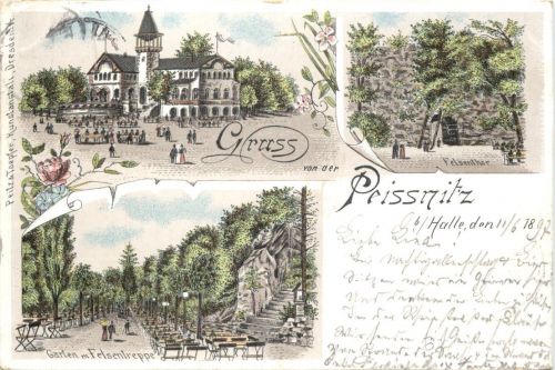 Gruss von der Peissnitz bei Halle - Litho