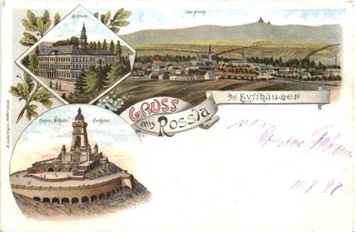 Gruss aus Rossla bei Kyffhäuser - Litho