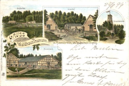 Gruss aus dem Waldhaus Thumann im Himmelreich am Deutschen Olymp - Litho