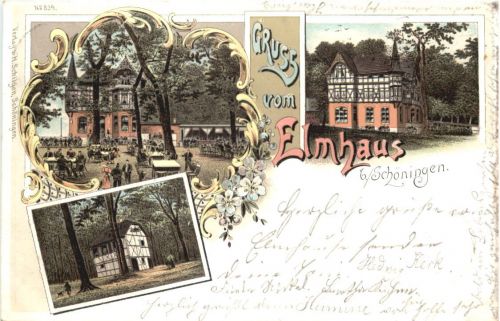 Gruss vom Elmhaus bei Schöningen - Litho