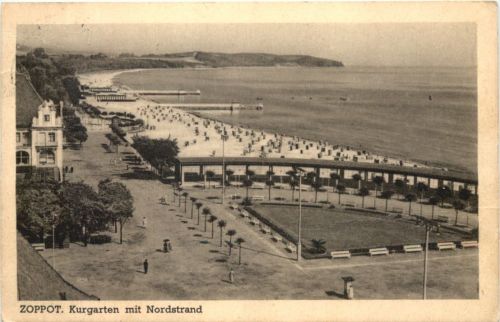 Danzig Zoppot - Kurgarten mit Nordstrand