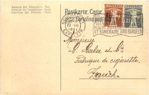 Ganzsache Schweiz 1921