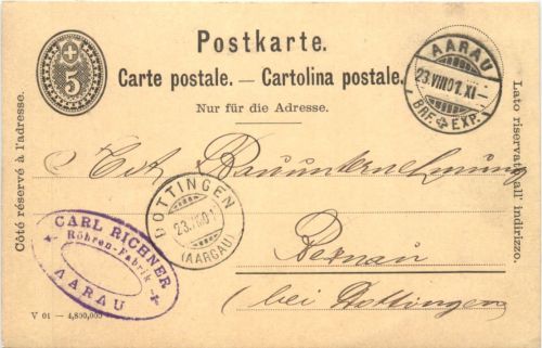 Ganzsache Schweiz 1901 Aarau