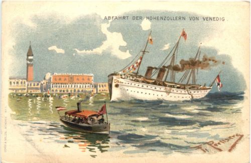 Abfahrt der Hohenzollern von Venedig - Litho