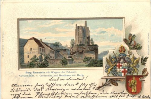 Burg Ramstein Kordel - Litho - Prägekarte