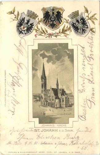 St. Johann an der Saar - Litho - Prägekarte