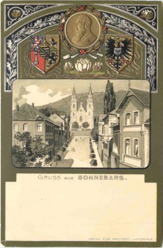 Gruss aus Sonneberg - Litho - Prägekarte