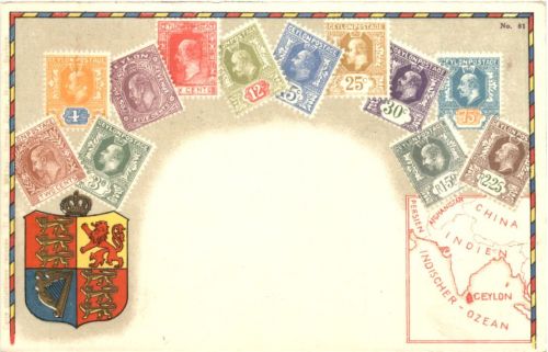 Briefmarken Ceylon - Litho Prägekarte