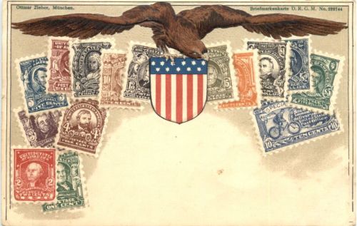 Briefmarken USA - Litho Prägekarte