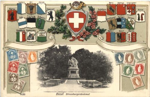 Basel - Strassburgerdenkmal - Litho Prägekarte
