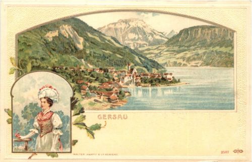 Gersau - Litho Prägekarte