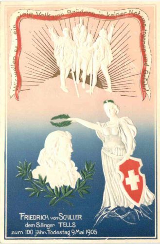 Schweiz Friedrich Schiller 100. Todestag - Litho Prägekarte