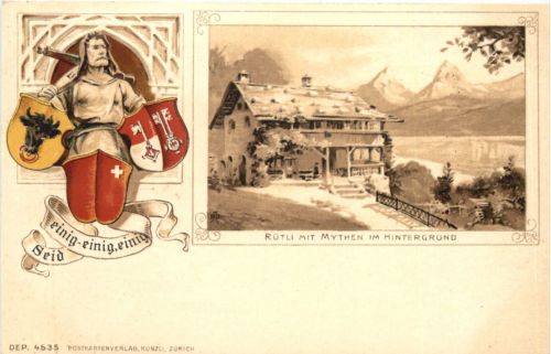 Rütli mit Mythen - Litho Prägekarte