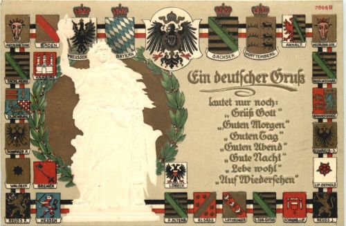 Ein Deutscher Gruss Wappen - Litho Prägekarte