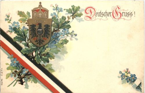 Deutscher Gruss Wappen - Litho Prägekarte