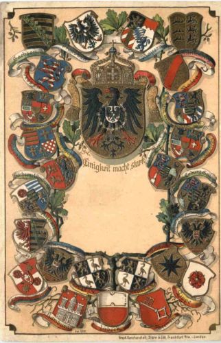 Deutschland Einigkeit und stark - Litho - Prägekarte