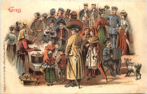 Wurstverkäuferin - Litho
