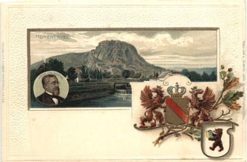 Hohentwiel- Litho Prägekarte