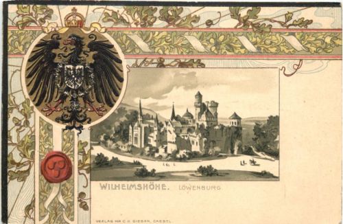 Wilhelmshöhe Löwenburg - Litho Prägekarte
