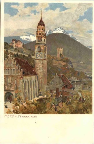 Meran - Pfarrkirche - Künstler Zemo Diemer - Litho