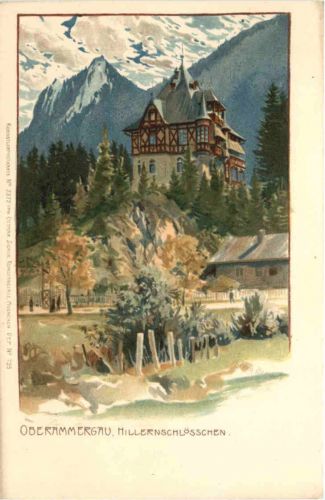 Oberammergau - Hillernschlösschen- Künstler Zemo Diemer - Litho