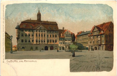Coburg - Das Rathaus - Künstler Marcks - Litho