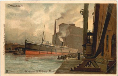 Chicago - Glimpse of chicago River - Litho