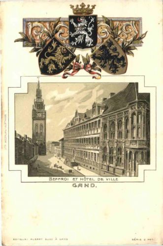 Gand - Beffroi et Hotel de Ville - Litho