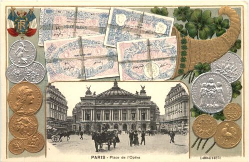 Paris - Place de l Opera - Geld auf Ansichtskarten - Litho