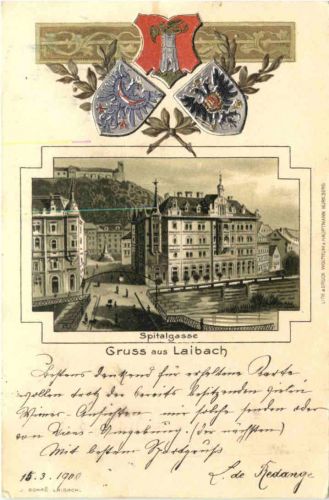 Gruss aus Laibach - Spitalgasse - Litho