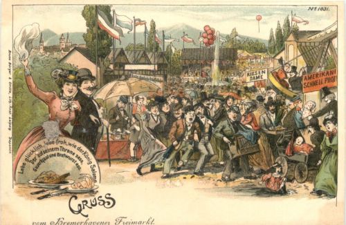 Bremerhaven - Gruss vom Freimarkt - Drehorgel - Litho