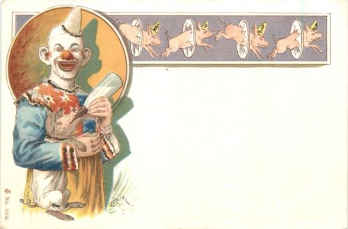Zirkus - Clown mit Schweinen
