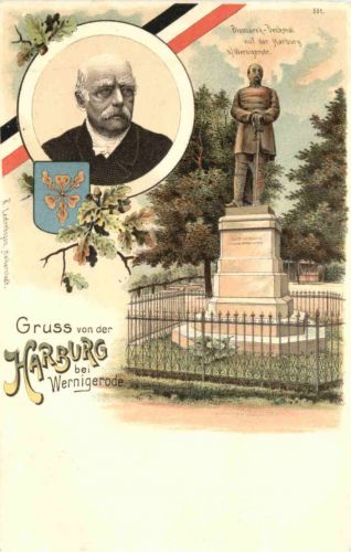 Gruss von der Harburg bei Wernigerode - Bismarck - Litho