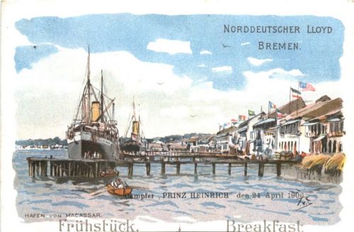 HAfen von Macassar - Dampfer Prinz Heinrich - Litho
