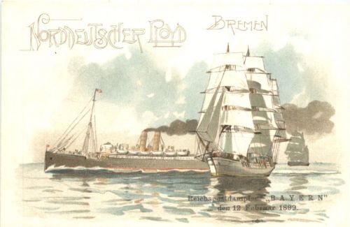 Norddeutscher Lloyd Bemen - Postdampfer Bayern - Litho