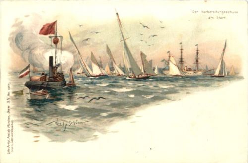 Segelschiff Regatta - Künstler Willy Stöwer - Litho