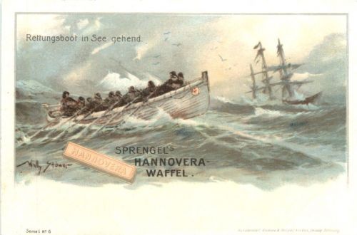 Rettungsboot - Künstler Willy Stöwer - Litho