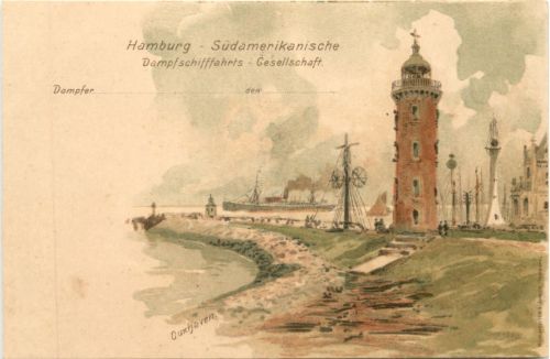 Cuxhaven - Hamburg Südamerikanische Dampfschifffahrts Gesellschaft - Litho